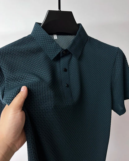 Men's Short Sleeve Breathable Textured Polo Shirt