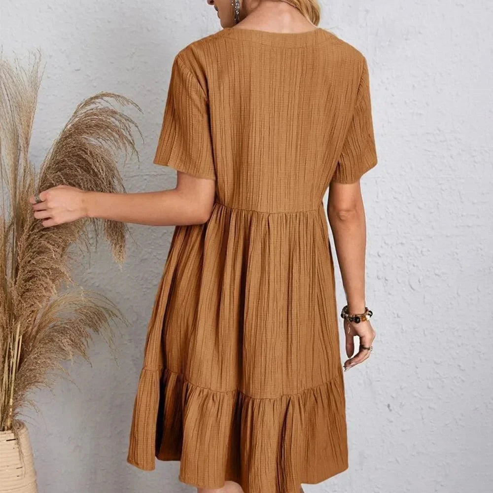Women V-Neck Short Sleeve Dress