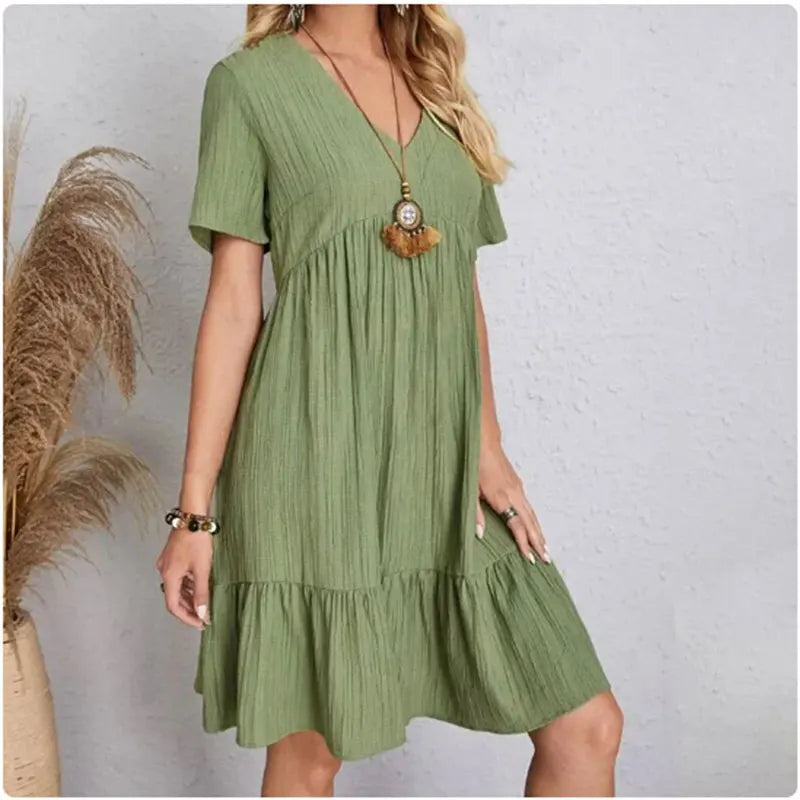 Women V-Neck Short Sleeve Dress