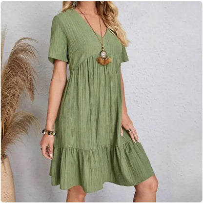 Women V-Neck Short Sleeve Dress