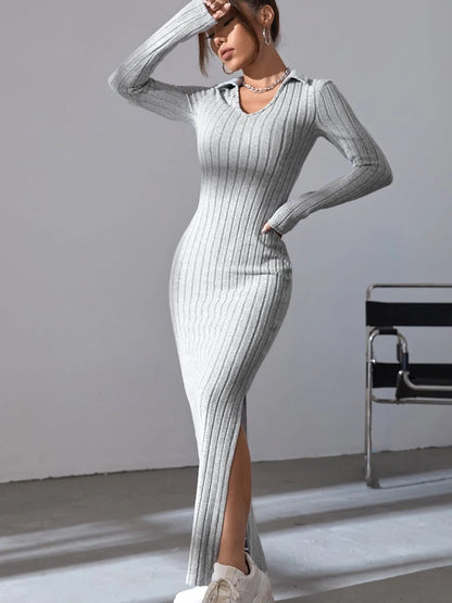 Women's Knitted V-neck split Dress