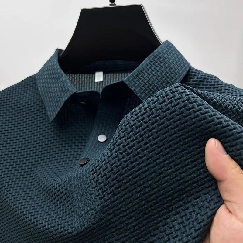 Men's Short Sleeve Breathable Textured Polo Shirt