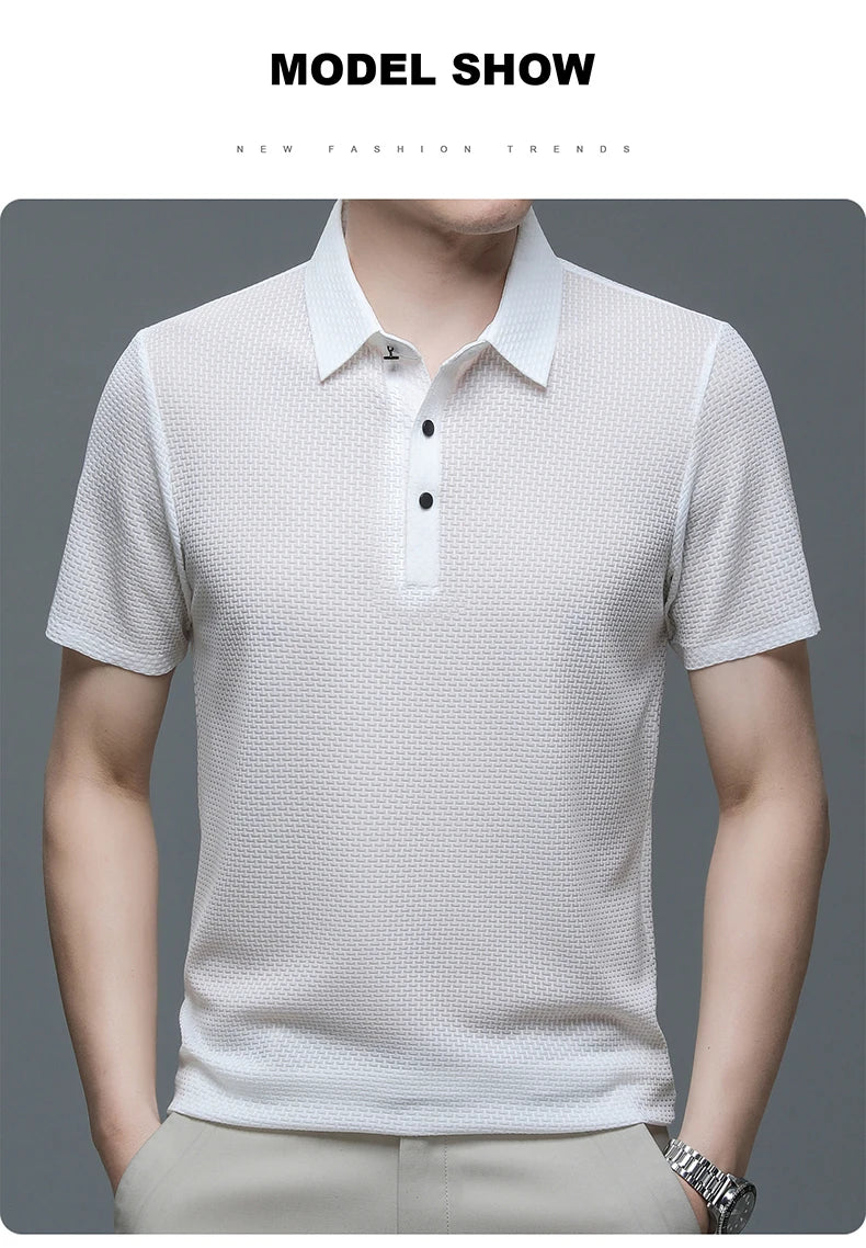 Men's Short Sleeve Breathable Textured Polo Shirt