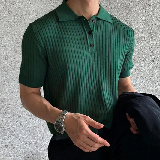 Men's Knitted Striped Polo T-Shirt
