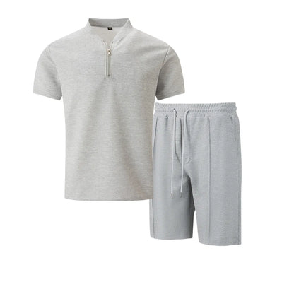 Men's 2-Piece Waffle Knit Collared Shirt + Shorts