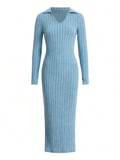 Women's Knitted V-neck split Dress