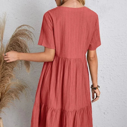 Women V-Neck Short Sleeve Dress
