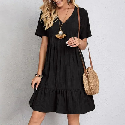 Women V-Neck Short Sleeve Dress
