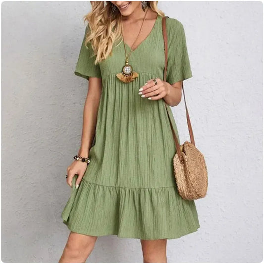 Women V-Neck Short Sleeve Dress