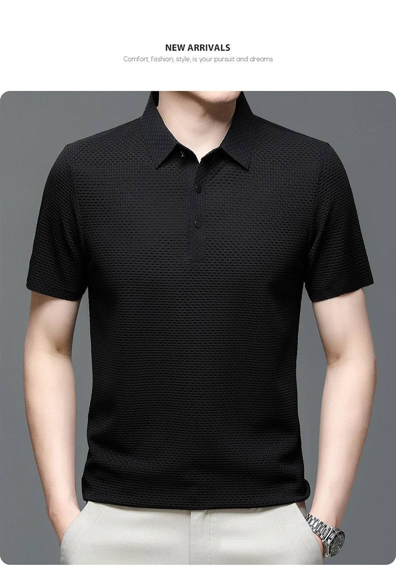 Men's Short Sleeve Breathable Textured Polo Shirt