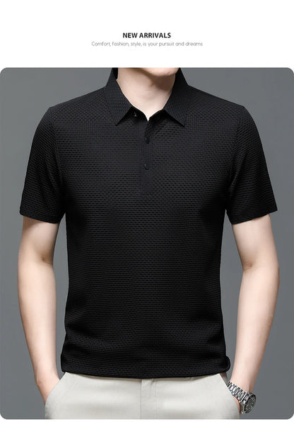 Men's Short Sleeve Breathable Textured Polo Shirt