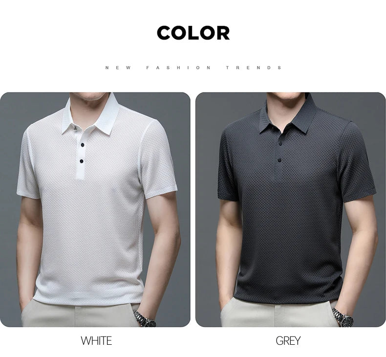 Men's Short Sleeve Breathable Textured Polo Shirt