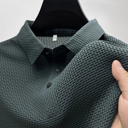 Men's Short Sleeve Breathable Textured Polo Shirt