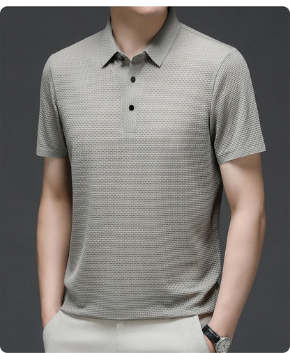 Men's Short Sleeve Breathable Textured Polo Shirt