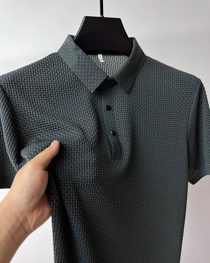 Men's Short Sleeve Breathable Textured Polo Shirt