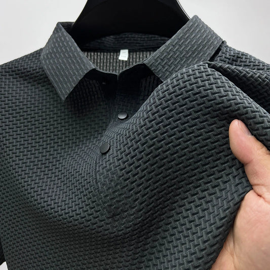 Men's Short Sleeve Breathable Textured Polo Shirt