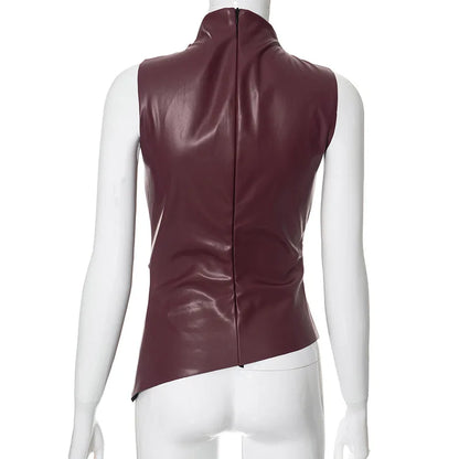 Women's Sleeveless High Collar Shiny Top