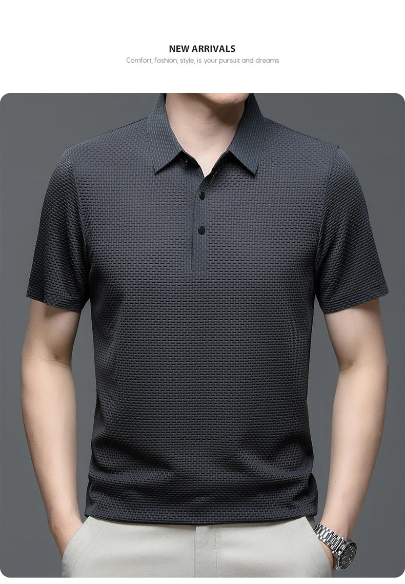 Men's Short Sleeve Breathable Textured Polo Shirt
