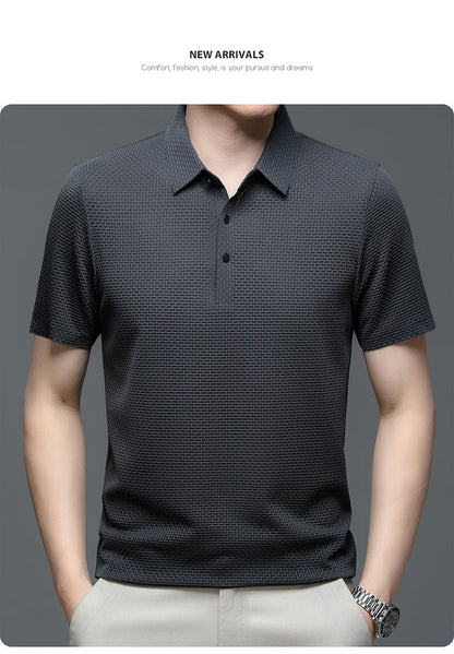 Men's Short Sleeve Breathable Textured Polo Shirt