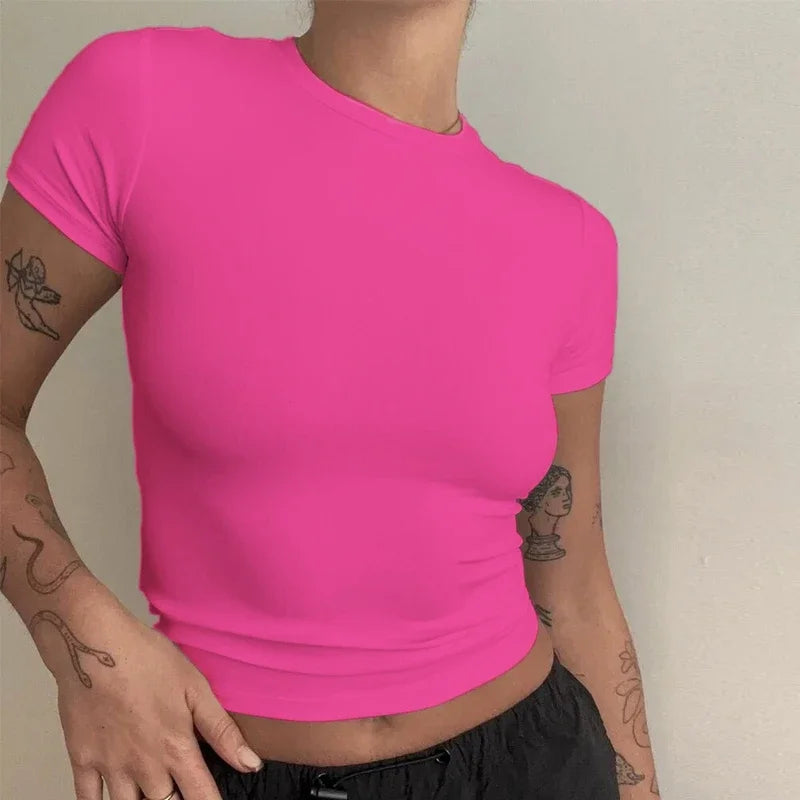 Woman Slim Fit Short Sleeve Crop Top