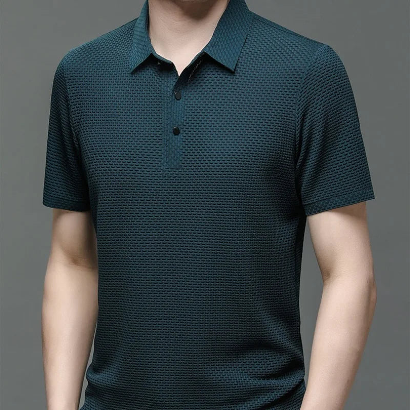 Men's Short Sleeve Breathable Textured Polo Shirt