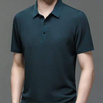 Men's Short Sleeve Breathable Textured Polo Shirt