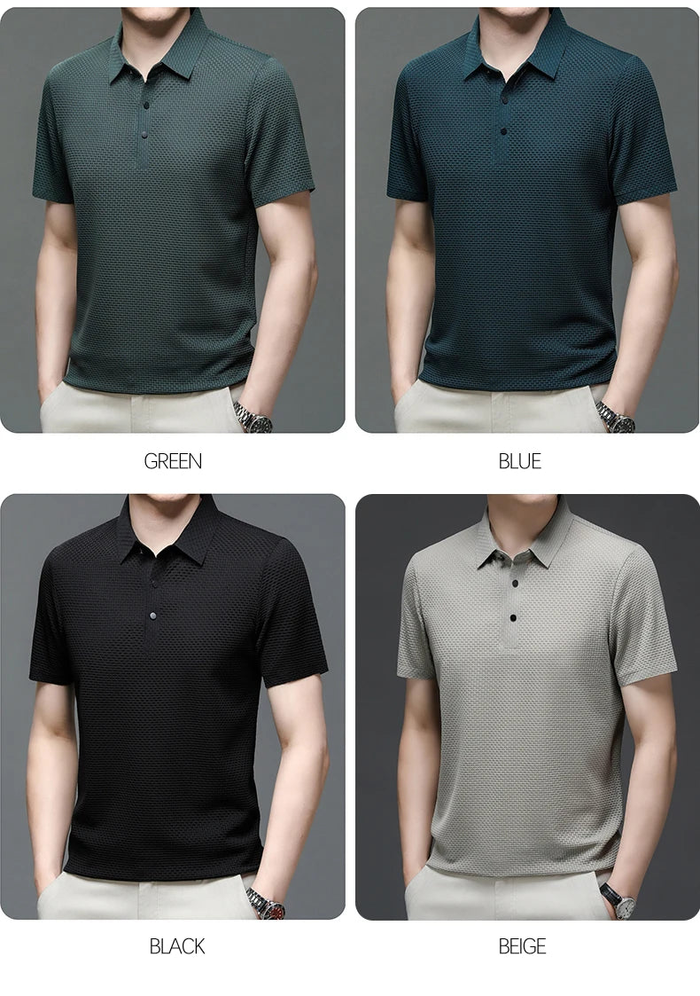 Men's Short Sleeve Breathable Textured Polo Shirt