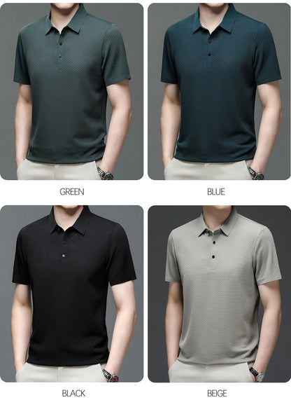 Men's Short Sleeve Breathable Textured Polo Shirt