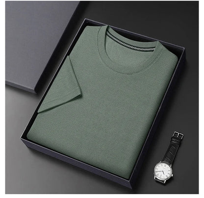 Men's Short Sleeve Waffle Knit Polo Shirt