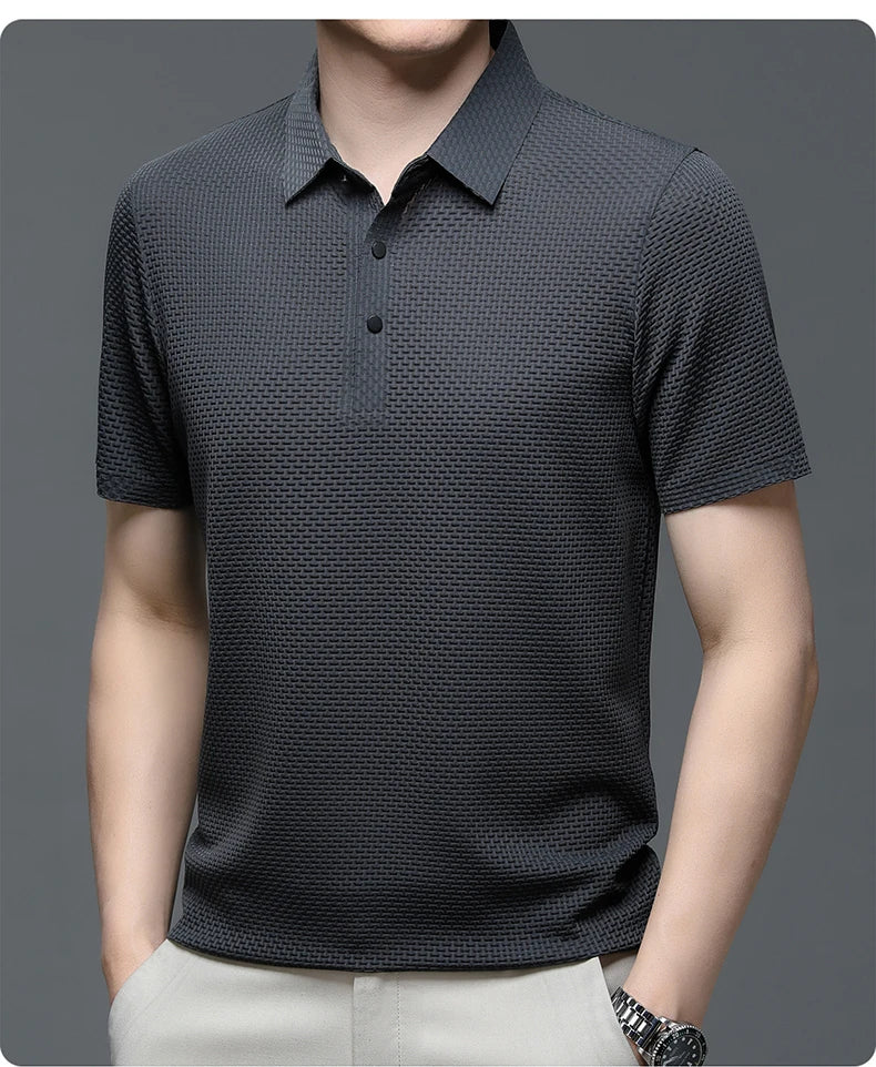 Men's Short Sleeve Breathable Textured Polo Shirt