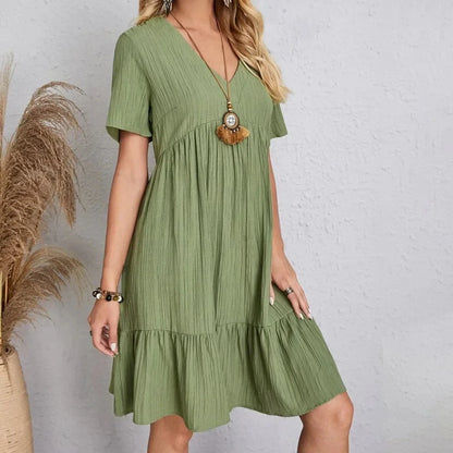 Women V-Neck Short Sleeve Dress