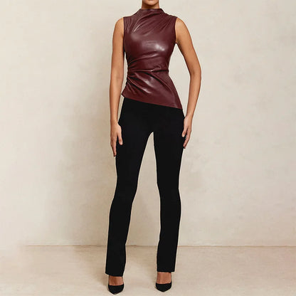 Women's Sleeveless High Collar Shiny Top
