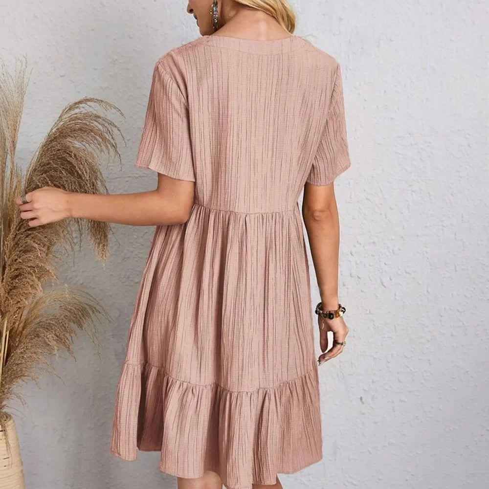 Women V-Neck Short Sleeve Dress