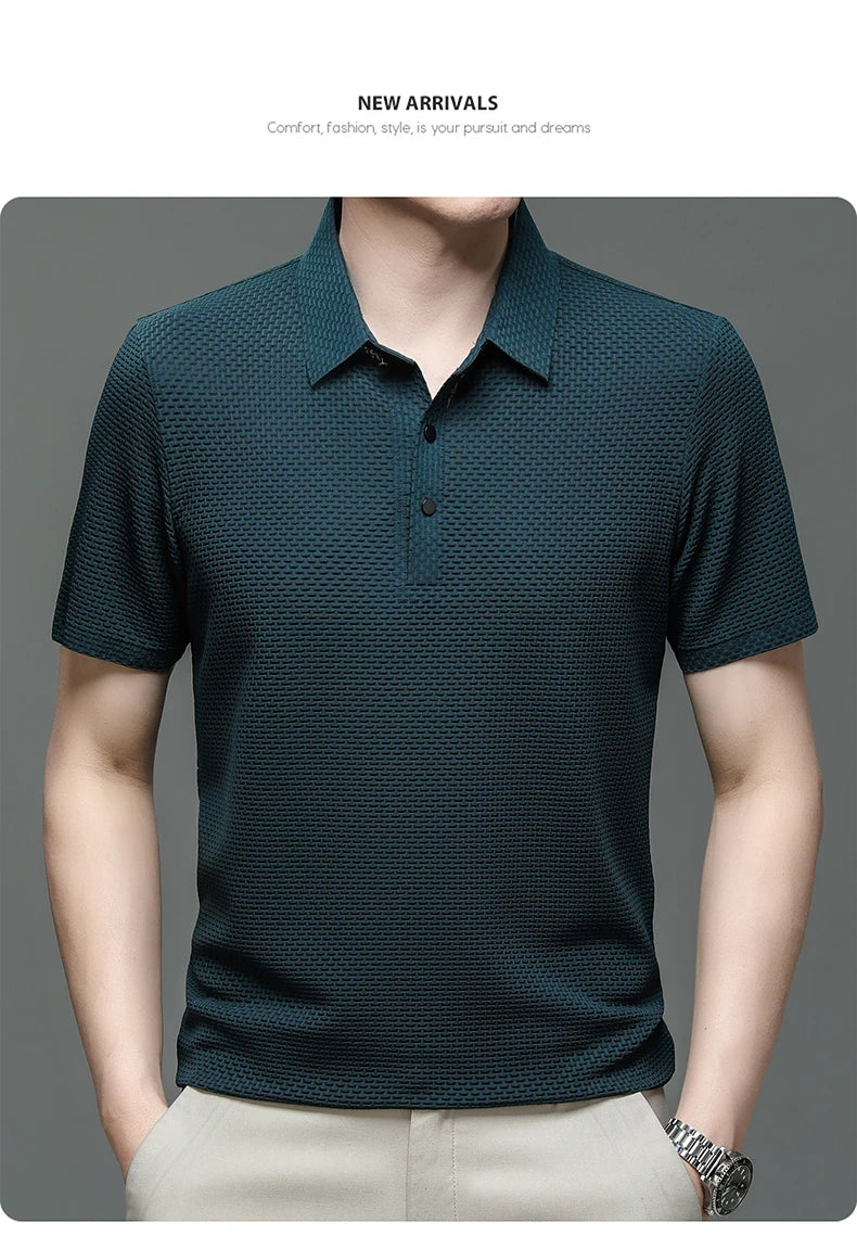 Men's Short Sleeve Breathable Textured Polo Shirt