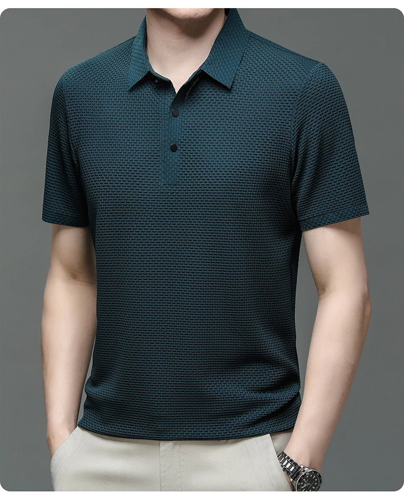 Men's Short Sleeve Breathable Textured Polo Shirt