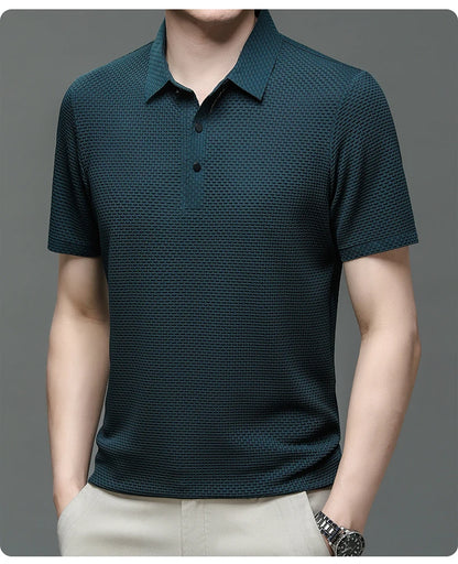 Men's Short Sleeve Breathable Textured Polo Shirt