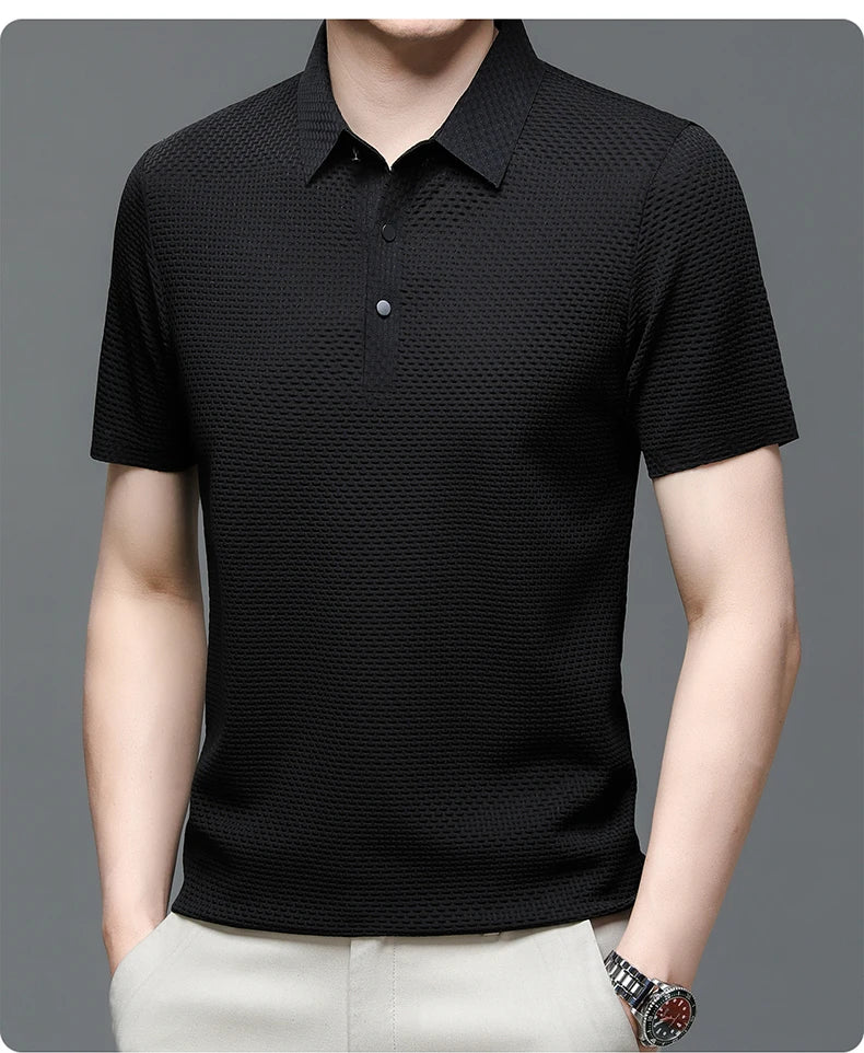 Men's Short Sleeve Breathable Textured Polo Shirt