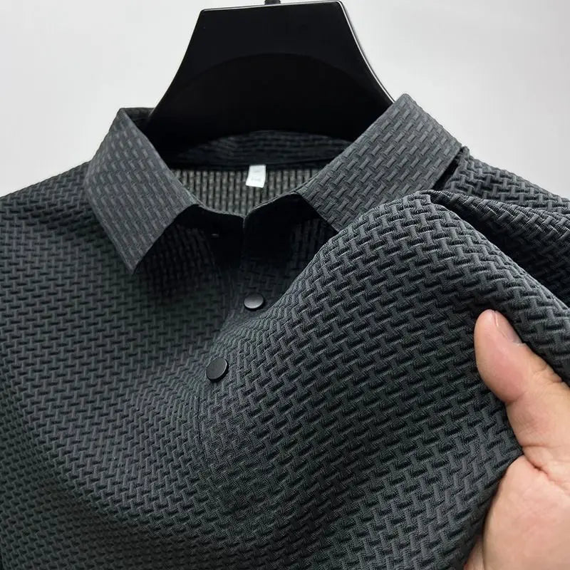 Men's Short Sleeve Breathable Textured Polo Shirt