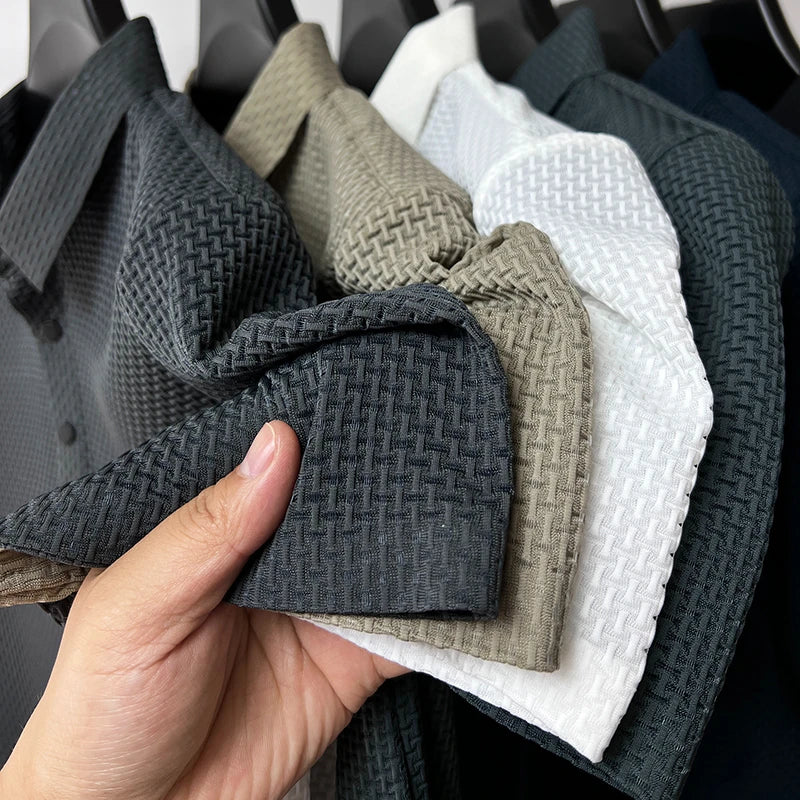 Men's Short Sleeve Breathable Textured Polo Shirt