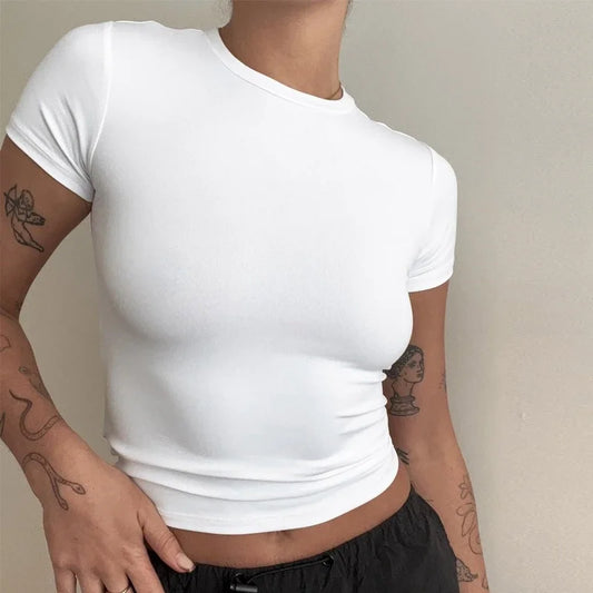 Woman Slim Fit Short Sleeve Crop Top