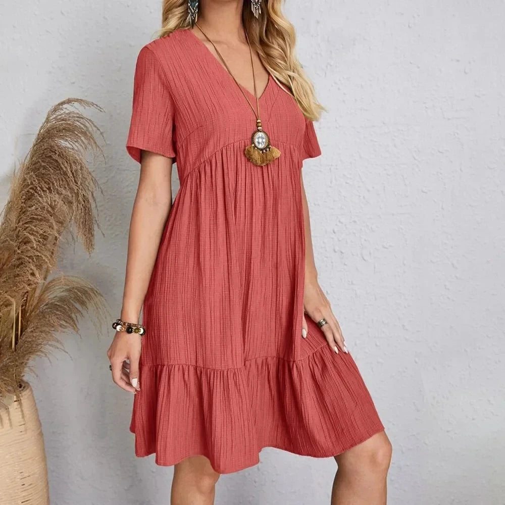 Women V-Neck Short Sleeve Dress