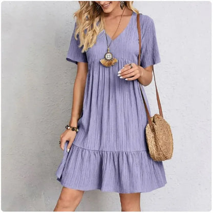 Women V-Neck Short Sleeve Dress