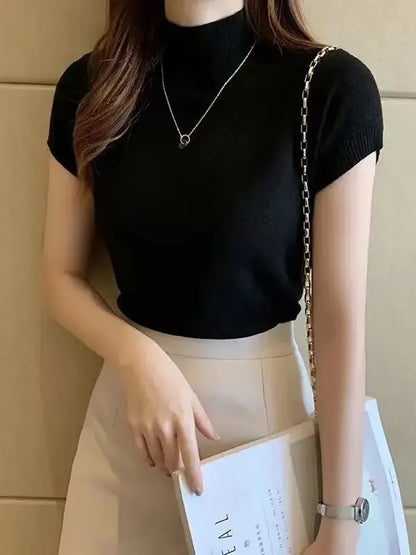Women's Turtle Neck Crop Top T-Shirt