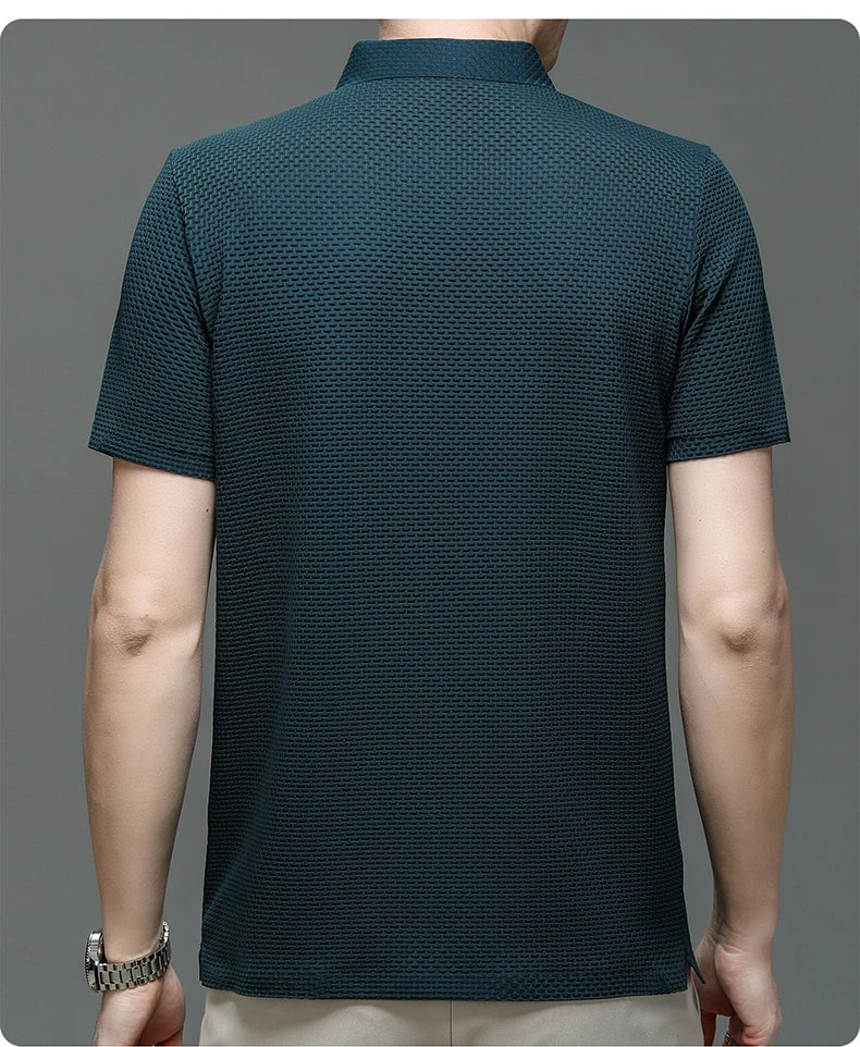 Men's Short Sleeve Breathable Textured Polo Shirt