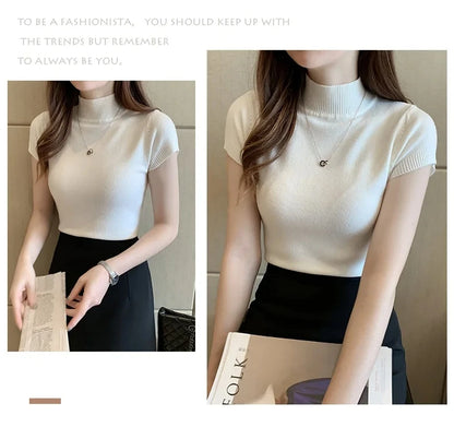 Women's Turtle Neck Crop Top T-Shirt