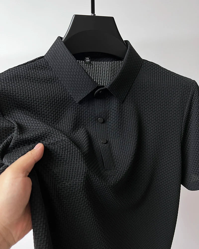Men's Short Sleeve Breathable Textured Polo Shirt