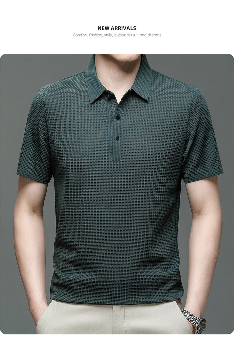 Men's Short Sleeve Breathable Textured Polo Shirt
