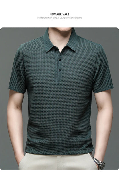 Men's Short Sleeve Breathable Textured Polo Shirt
