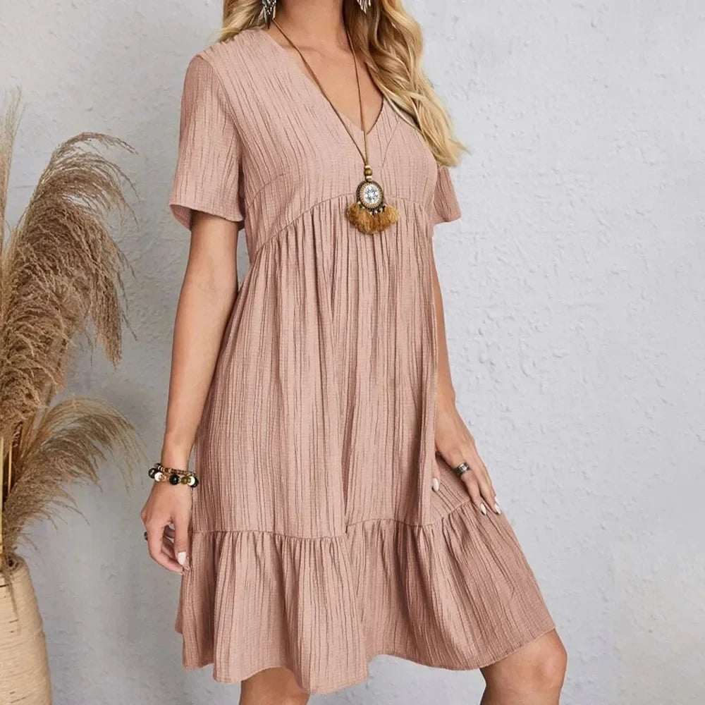 Women V-Neck Short Sleeve Dress