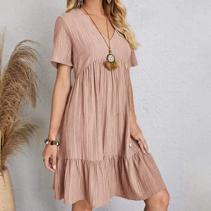 Women V-Neck Short Sleeve Dress